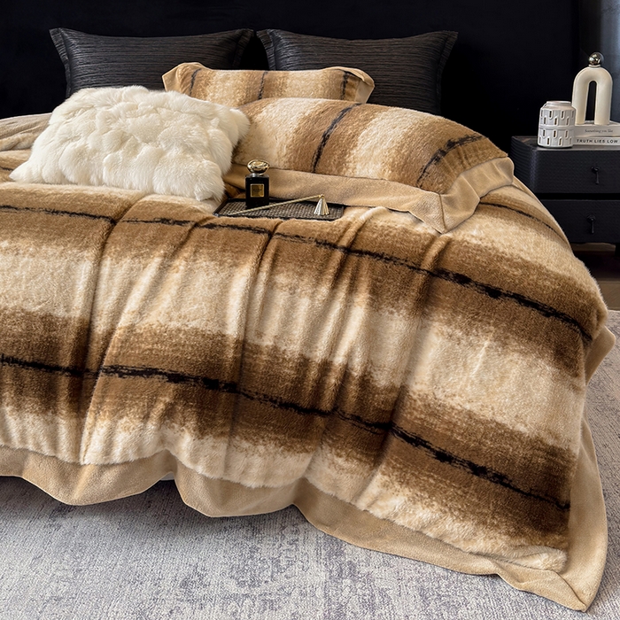 91家纺网 家纺一手货源 找家纺 若未家居 LOVEWE HOUSE 2025新款轻奢意式风仿真貂绒床盖四件套A版400克B版260克-北国雪乡 北国雪乡 驼