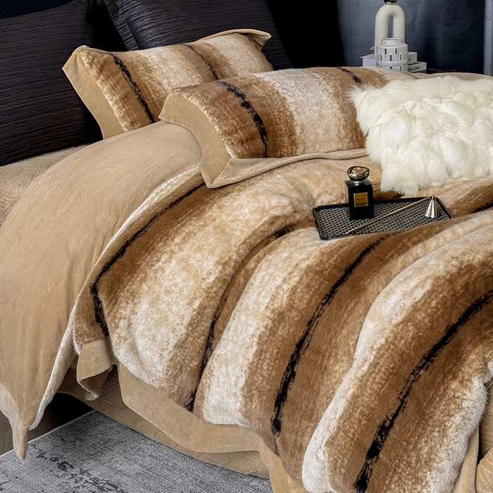 91家纺网 家纺一手货源 找家纺 若未家居 LOVEWE HOUSE 2025新款轻奢意式风仿真貂绒床盖四件套A版400克B版260克-北国雪乡 北国雪乡 驼