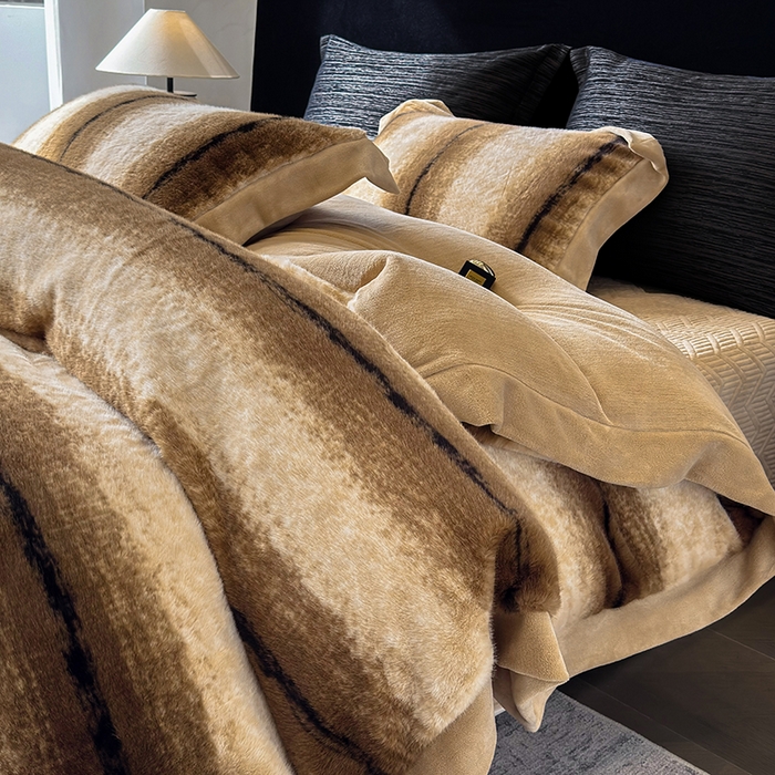91家纺网 家纺一手货源 找家纺 若未家居 LOVEWE HOUSE 2025新款轻奢意式风仿真貂绒床盖四件套A版400克B版260克-北国雪乡 北国雪乡 驼
