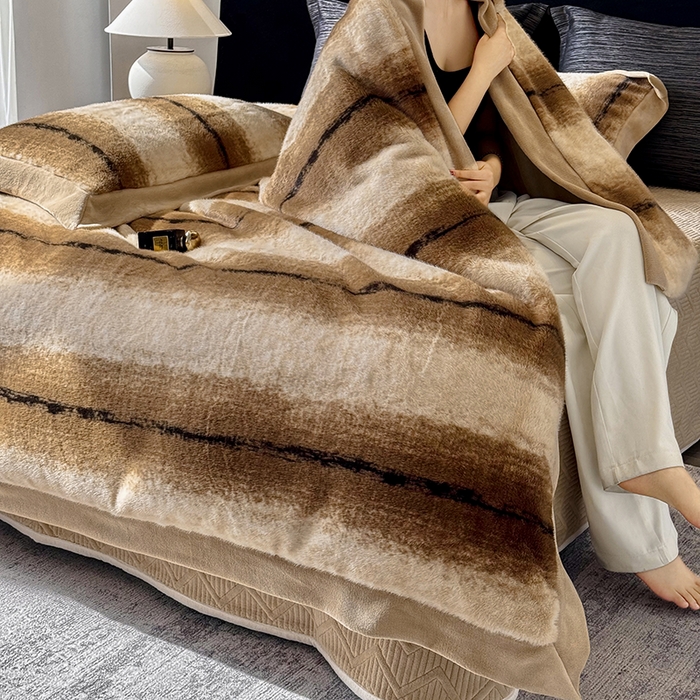 91家纺网 家纺一手货源 找家纺 若未家居 LOVEWE HOUSE 2025新款轻奢意式风仿真貂绒床盖四件套A版400克B版260克-北国雪乡 北国雪乡 驼