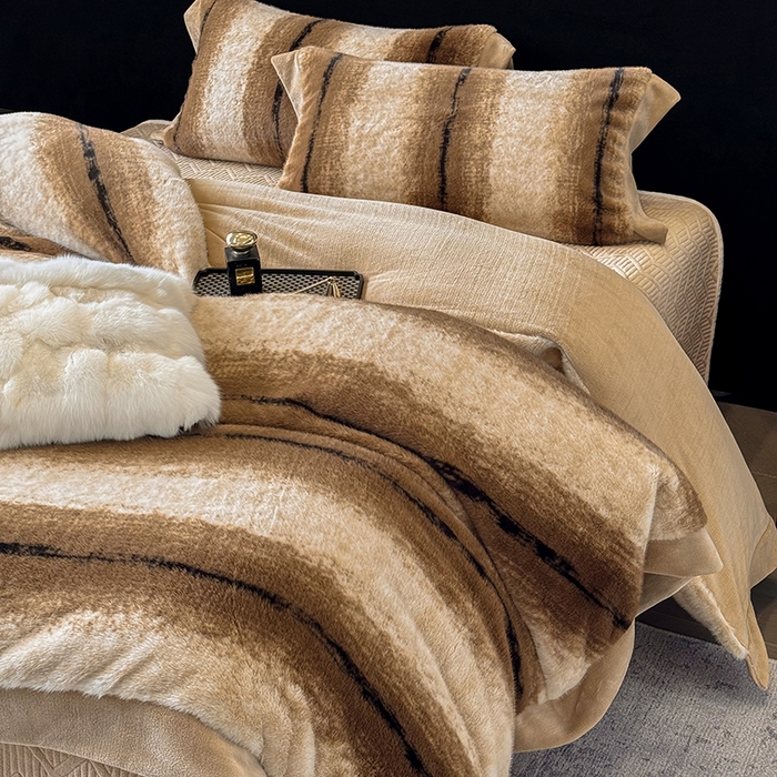 91家纺网 家纺一手货源 找家纺 若未家居 LOVEWE HOUSE 2025新款轻奢意式风仿真貂绒床盖四件套A版400克B版260克-北国雪乡 北国雪乡 驼