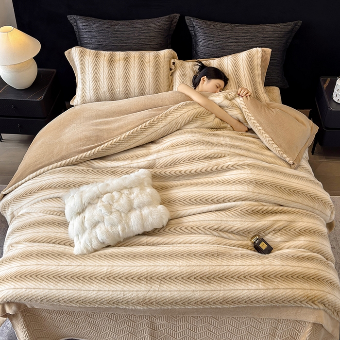 91家纺网 家纺一手货源 找家纺 （总）若未家居 LOVEWE HOUSE 2025新款轻奢中古风风仿真貂绒床盖四件套A版400克B版260克-阿波罗