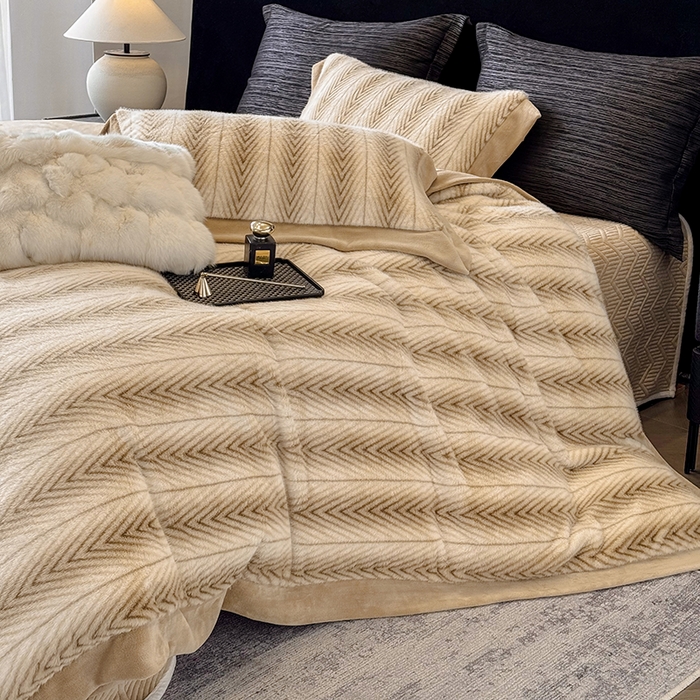 91家纺网 家纺一手货源 找家纺 （总）若未家居 LOVEWE HOUSE 2025新款轻奢中古风风仿真貂绒床盖四件套A版400克B版260克-阿波罗