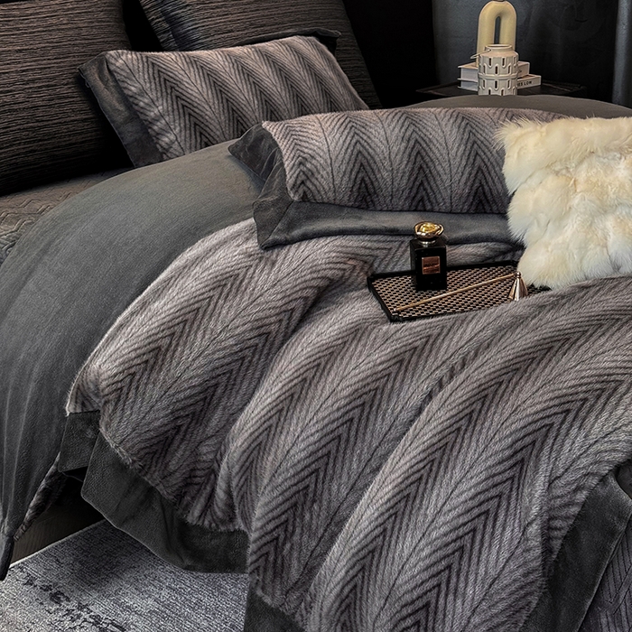 若未家居 LOVEWE HOUSE 2025新款轻奢中古风风仿真貂绒床盖四件套A版400克B版260克-阿波罗 阿波罗 耀夜黑