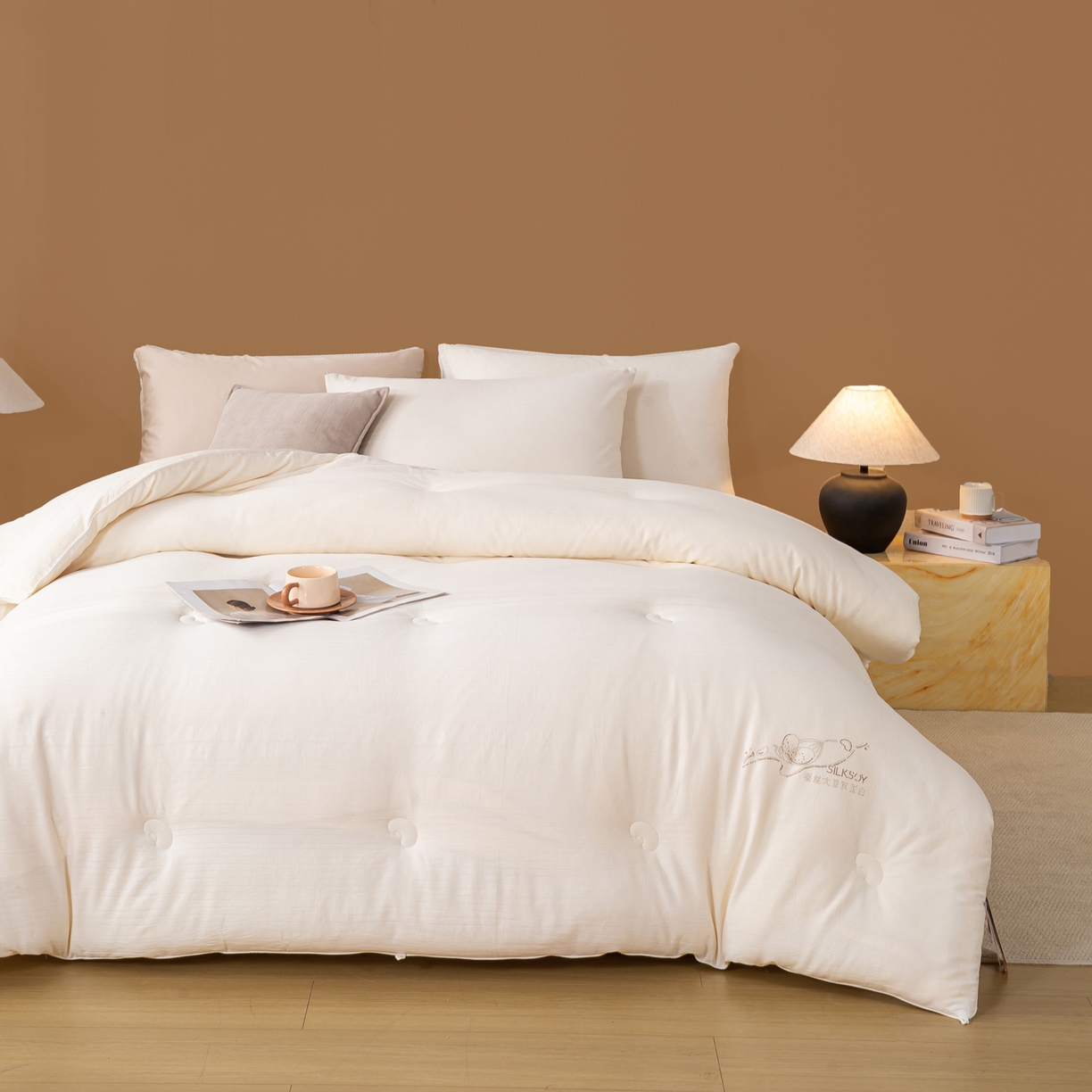 91家纺网 家纺一手货源 找家纺 心悦 2023新款A类全棉磨毛大豆纤维二合一子母被 绅士灰