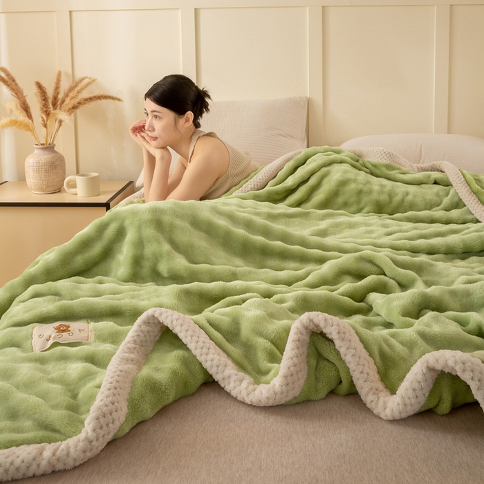 91家纺网 家纺一手货源 找家纺 爱彼家纺 2025热门冬季新款玉兔云绒毛毯单盖毯-多主图系列一 玉兔云绒-茶绿