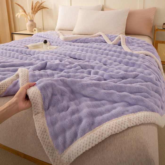 91家纺网 家纺一手货源 找家纺 爱彼家纺 2025热门冬季新款玉兔云绒毛毯单盖毯-多主图系列一 玉兔云绒-芋紫