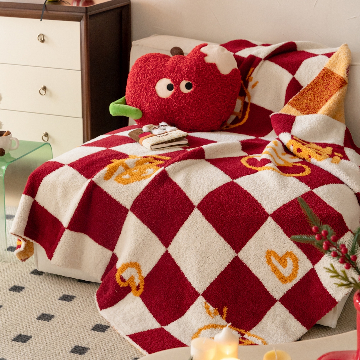 多乐娜 2025新款原创设计半边绒毛毯盖毯沙发毯毯子 福气多多