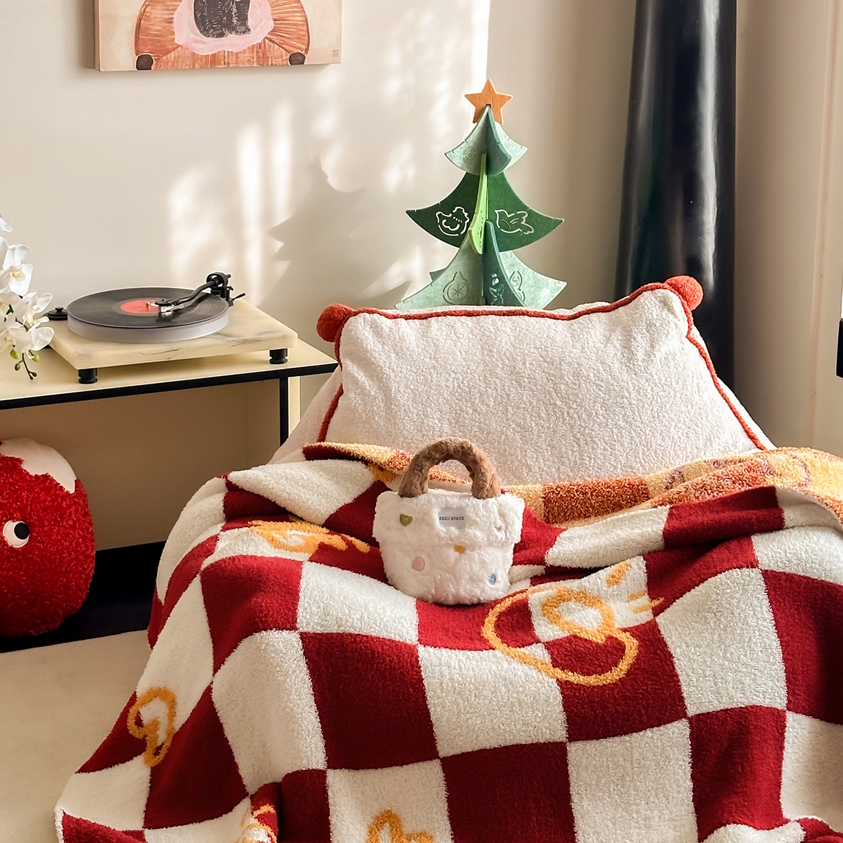 91家纺网 家纺一手货源 找家纺 多乐娜 2025新款原创设计半边绒毛毯盖毯沙发毯毯子 福气多多