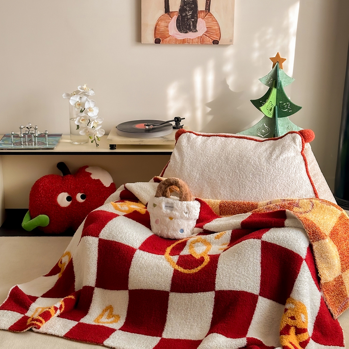 91家纺网 家纺一手货源 找家纺 多乐娜 2025新款原创设计半边绒毛毯盖毯沙发毯毯子 福气多多