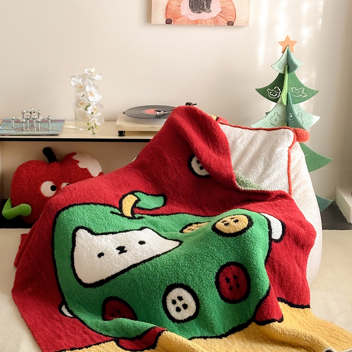 多乐娜 2025新款原创设计半边绒毛毯盖毯沙发毯毯子 纽扣苹果