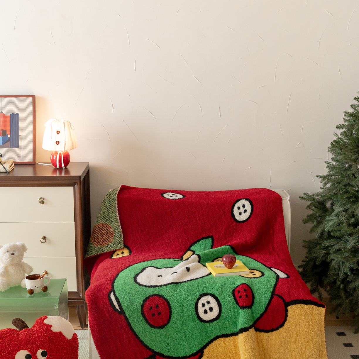 91家纺网 家纺一手货源 找家纺 多乐娜 2025新款原创设计半边绒毛毯盖毯沙发毯毯子 纽扣苹果