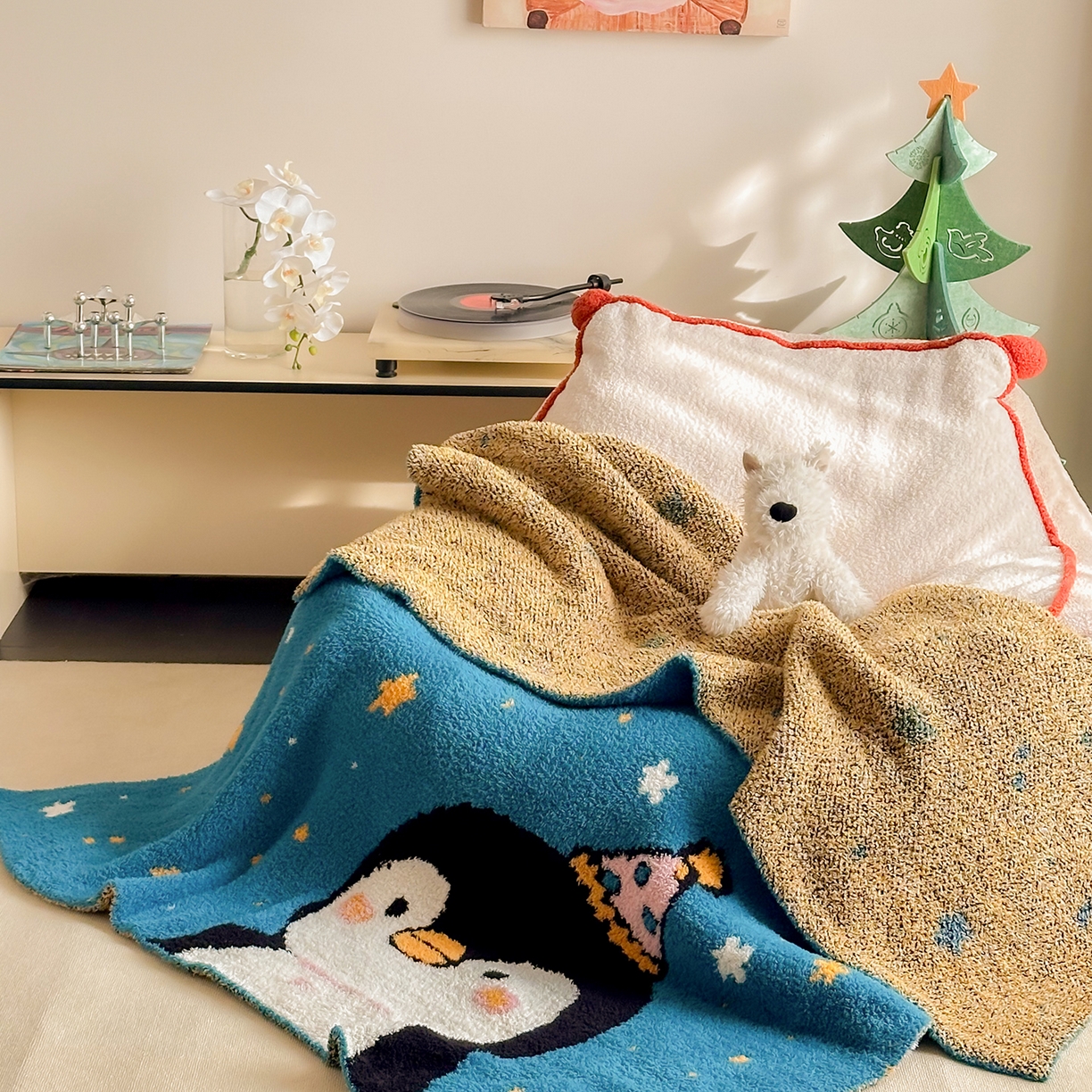 多乐娜 2025新款原创设计半边绒毛毯盖毯沙发毯毯子 企鹅嘟嘟