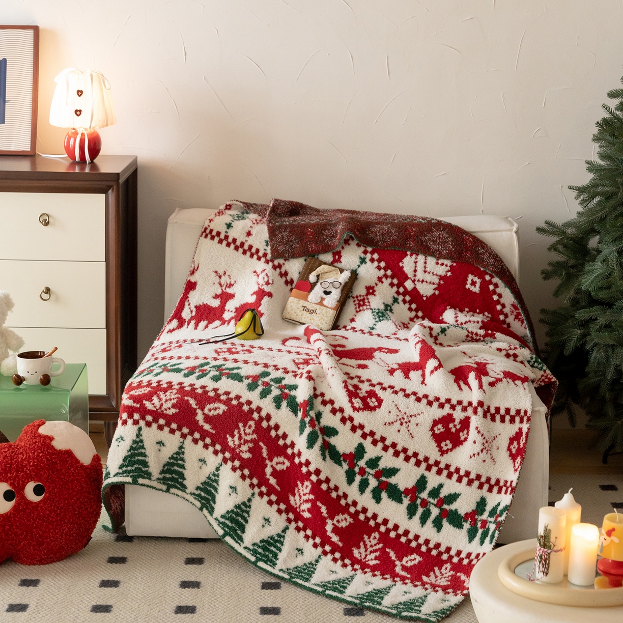 91家纺网 家纺一手货源 找家纺 多乐娜 2025新款原创设计半边绒毛毯盖毯沙发毯毯子 圣诞快乐