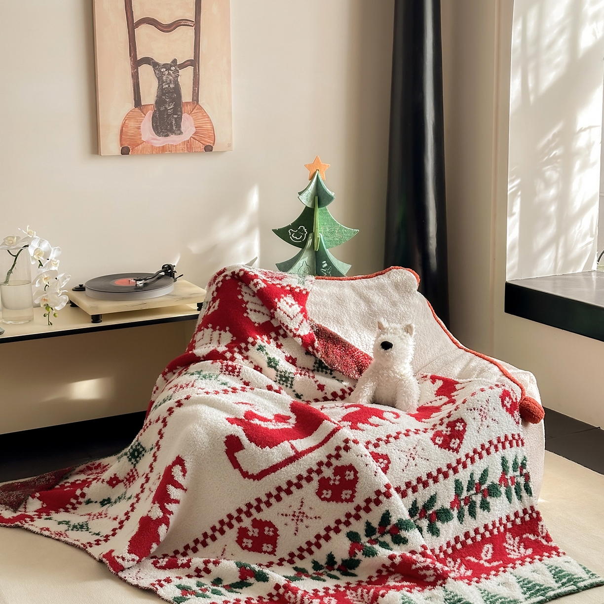 91家纺网 家纺一手货源 找家纺 多乐娜 2025新款原创设计半边绒毛毯盖毯沙发毯毯子 圣诞快乐