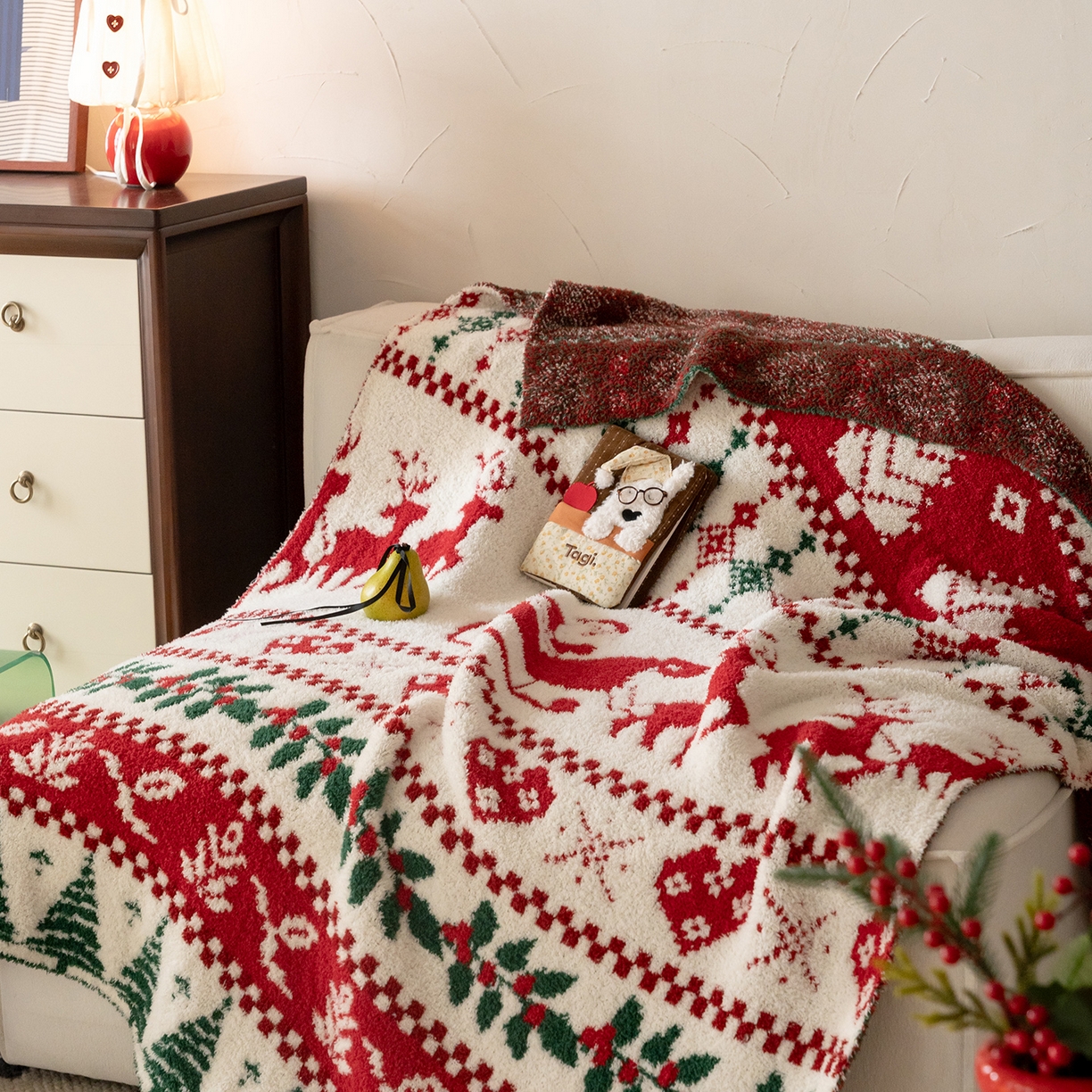 91家纺网 家纺一手货源 找家纺 多乐娜 2025新款原创设计半边绒毛毯盖毯沙发毯毯子 圣诞快乐