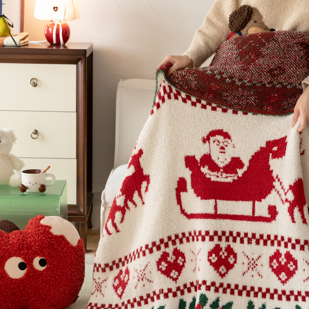 91家纺网 家纺一手货源 找家纺 多乐娜 2025新款原创设计半边绒毛毯盖毯沙发毯毯子 圣诞快乐