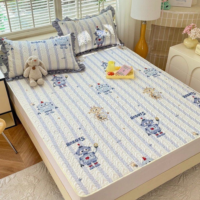 91家纺网 家纺一手货源 找家纺 美达家纺 新款A类全棉夹棉防滑可机洗床盖全棉直边软席款（可定制）蓝星绮梦