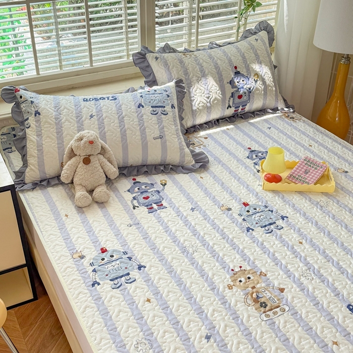 91家纺网 家纺一手货源 找家纺 美达家纺 新款A类全棉夹棉防滑可机洗床盖全棉直边软席款（可定制）蓝星绮梦