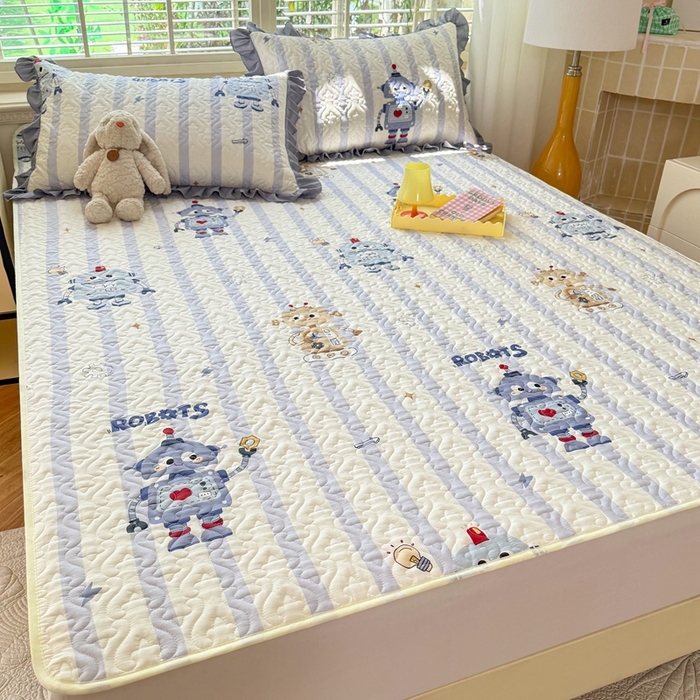 91家纺网 家纺一手货源 找家纺 美达家纺 新款A类全棉夹棉防滑可机洗床盖全棉直边软席款（可定制）蓝星绮梦