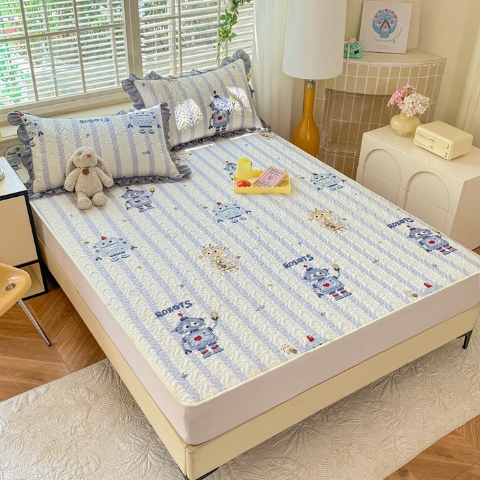 91家纺网 家纺一手货源 找家纺 美达家纺 新款A类全棉夹棉防滑可机洗床盖全棉直边软席款（可定制）蓝星绮梦