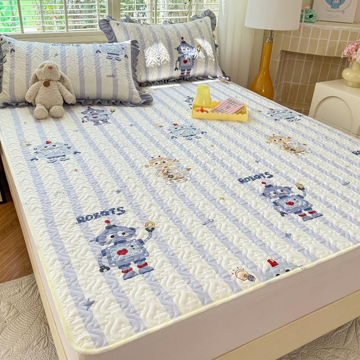 91家纺网 家纺一手货源 找家纺 美达家纺 新款A类全棉夹棉防滑可机洗床盖全棉直边软席款（可定制）蓝星绮梦