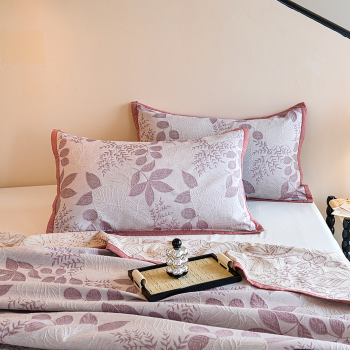 91家纺网 家纺一手货源 找家纺 棠薇家纺 2025新款全棉纱布枕套厚枕套 叶摇貂紫