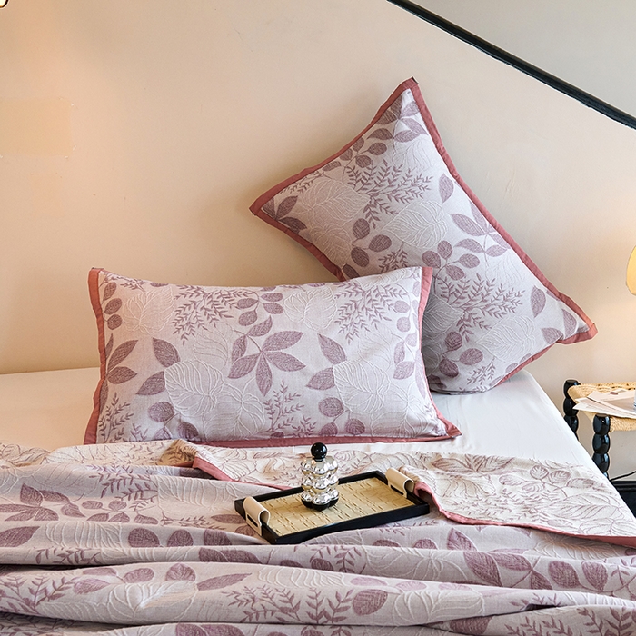 91家纺网 家纺一手货源 找家纺 棠薇家纺 2025新款全棉纱布枕套厚枕套 叶摇貂紫