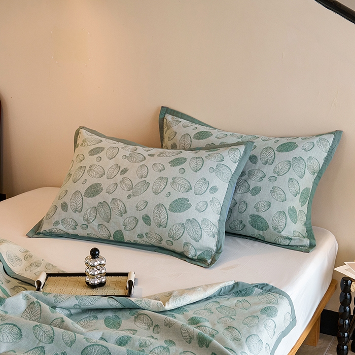 91家纺网 家纺一手货源 找家纺 棠薇家纺 2025新款全棉纱布枕套厚枕套 清风豆绿