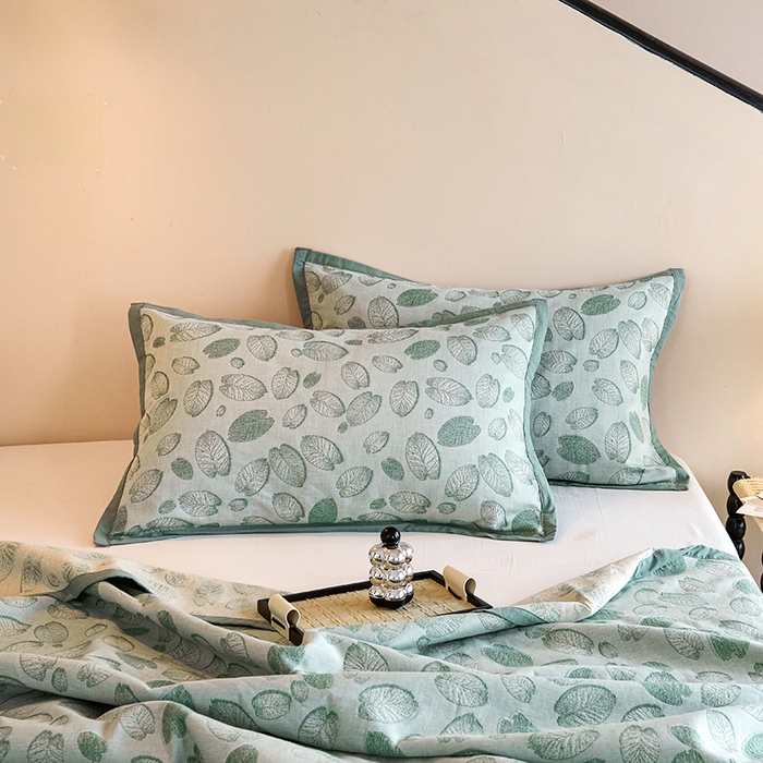 91家纺网 家纺一手货源 找家纺 棠薇家纺 2025新款全棉纱布枕套厚枕套 清风豆绿