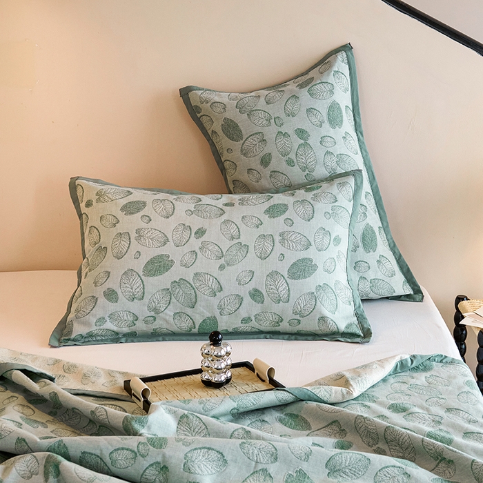 91家纺网 家纺一手货源 找家纺 棠薇家纺 2025新款全棉纱布枕套厚枕套 清风豆绿