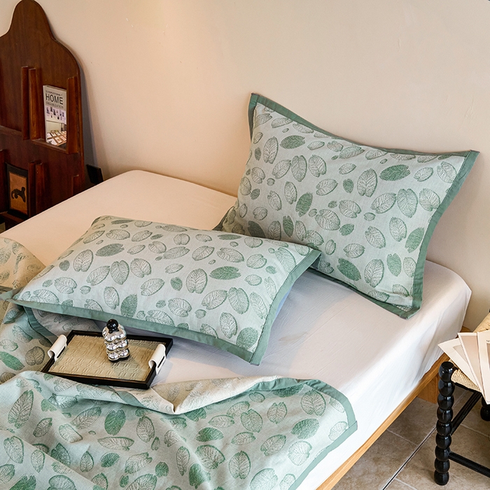 91家纺网 家纺一手货源 找家纺 棠薇家纺 2025新款全棉纱布枕套厚枕套 清风豆绿