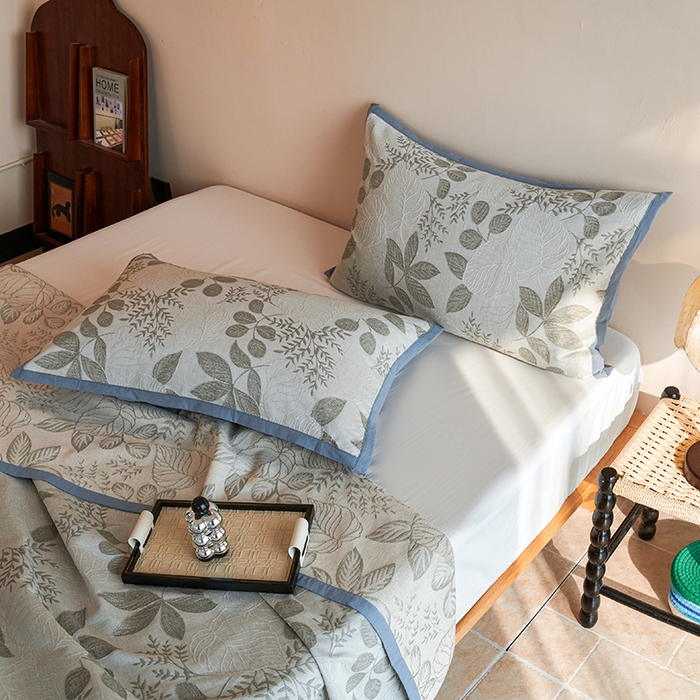 91家纺网 家纺一手货源 找家纺 棠薇家纺 2025新款全棉纱布枕套厚枕套 叶摇卡其