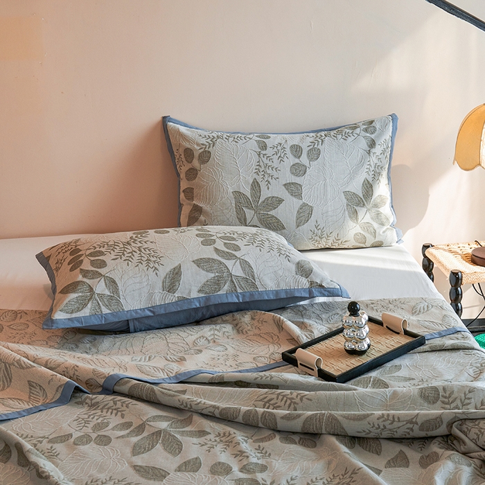 91家纺网 家纺一手货源 找家纺 棠薇家纺 2025新款全棉纱布枕套厚枕套 叶摇卡其