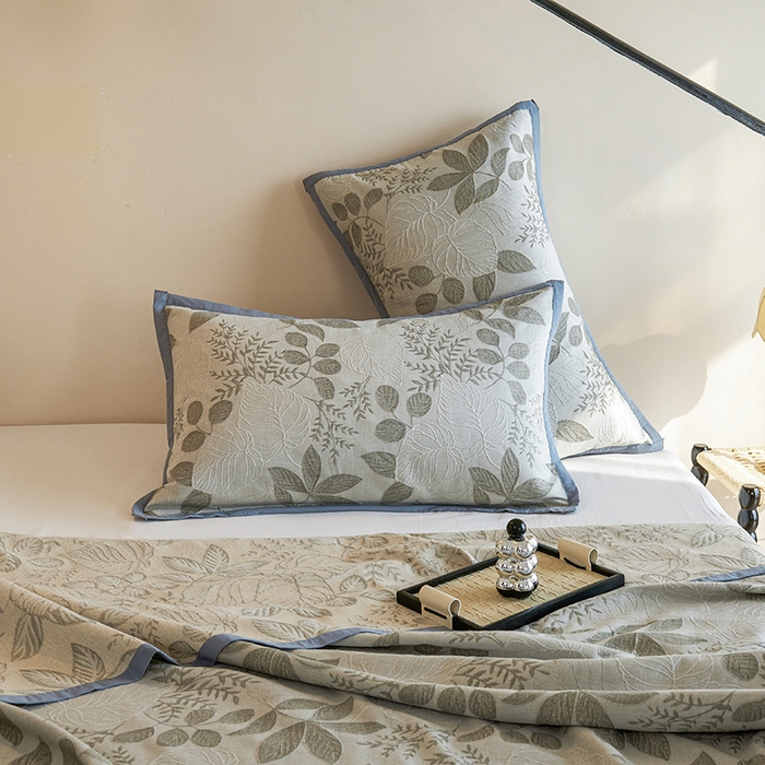 91家纺网 家纺一手货源 找家纺 棠薇家纺 2025新款全棉纱布枕套厚枕套 叶摇卡其