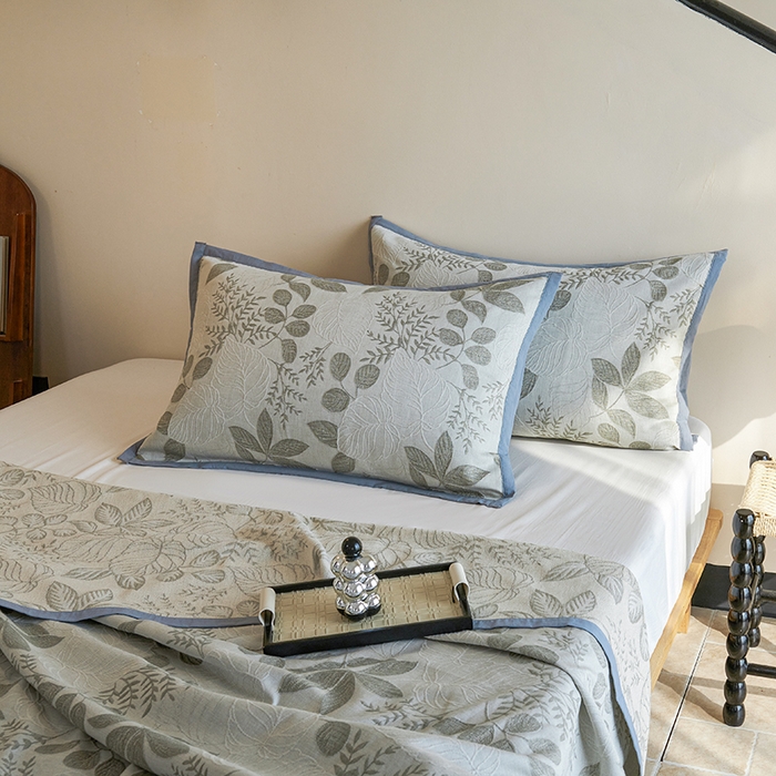 91家纺网 家纺一手货源 找家纺 棠薇家纺 2025新款全棉纱布枕套厚枕套 叶摇卡其