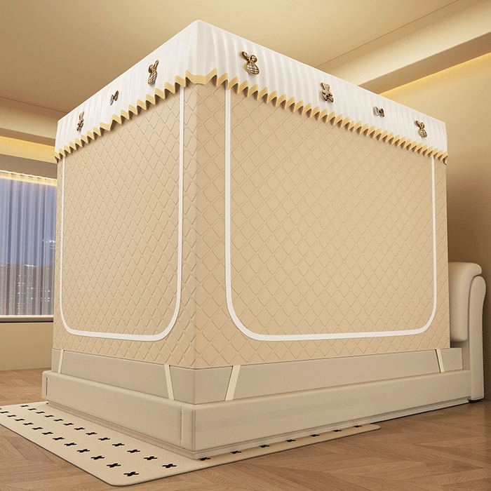 91家纺网 家纺一手货源 找家纺 （总）无瑕家居 2025新款加厚遮光防蚊拉链式纯色夹棉遮光款坐床防摔蚊帐床幔不漏风保暖蚊帐