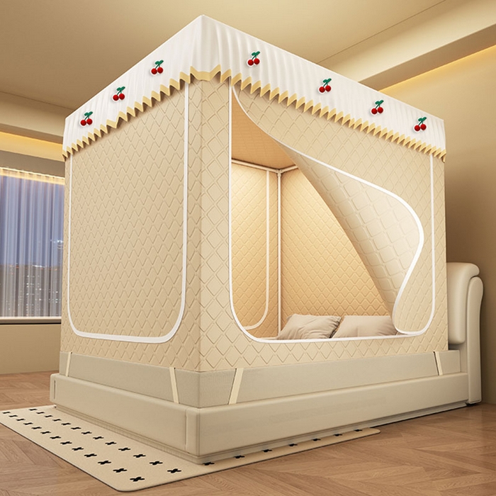 91家纺网 家纺一手货源 找家纺 （总）无瑕家居 2025新款加厚遮光防蚊拉链式纯色夹棉遮光款坐床防摔蚊帐床幔不漏风保暖蚊帐