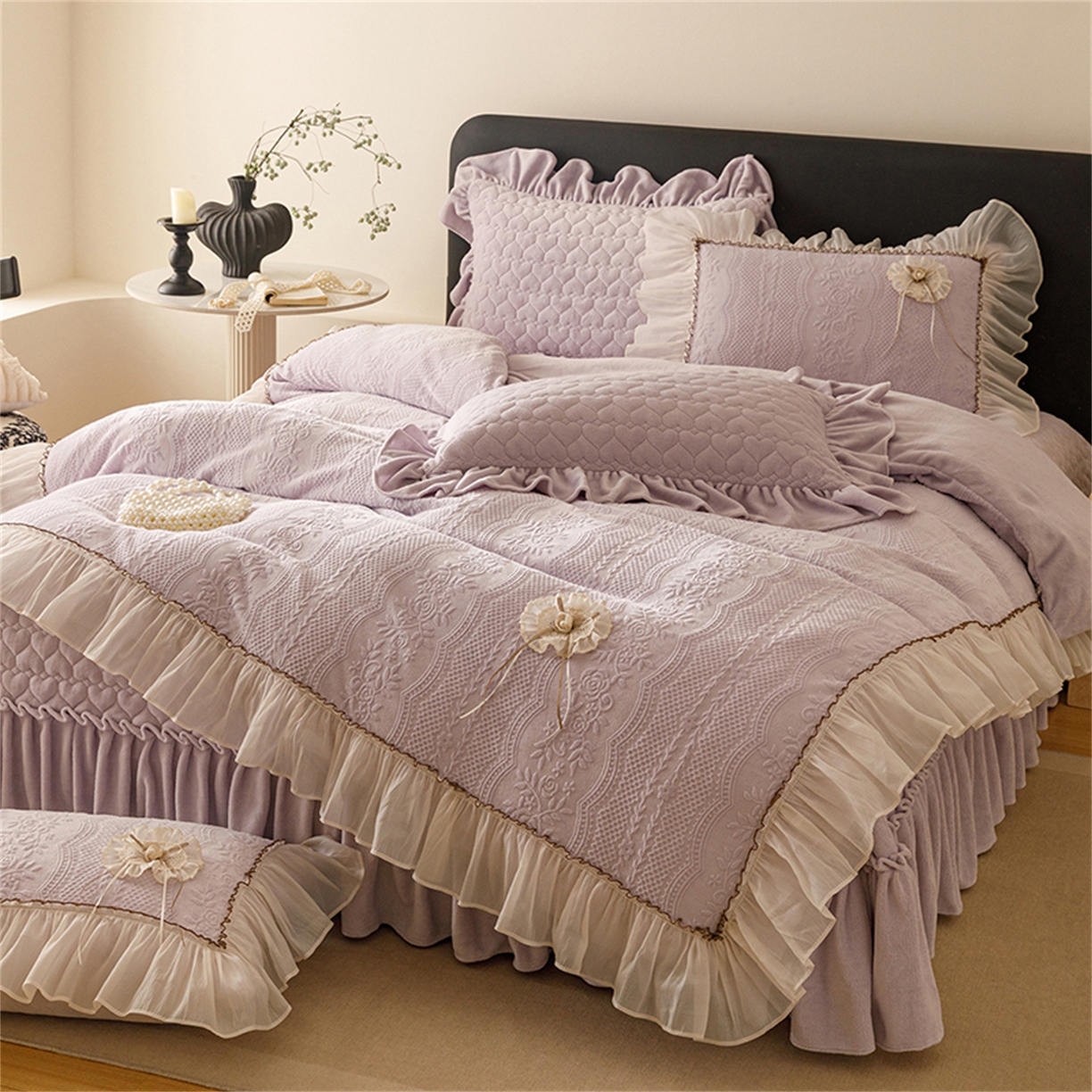好儿喜家纺 2025新款雕花牛奶绒床盖四件套-瑞享系列 瑞享-浅紫