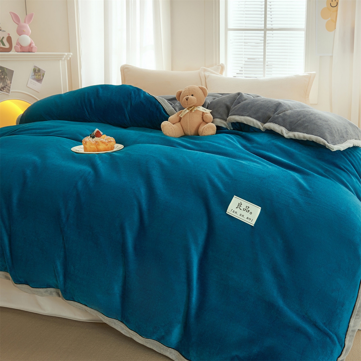 91家纺网 家纺一手货源 找家纺 天之澜家纺 2025新款多功能牛奶绒单被套盖毯（不含被芯） 墨玉蓝