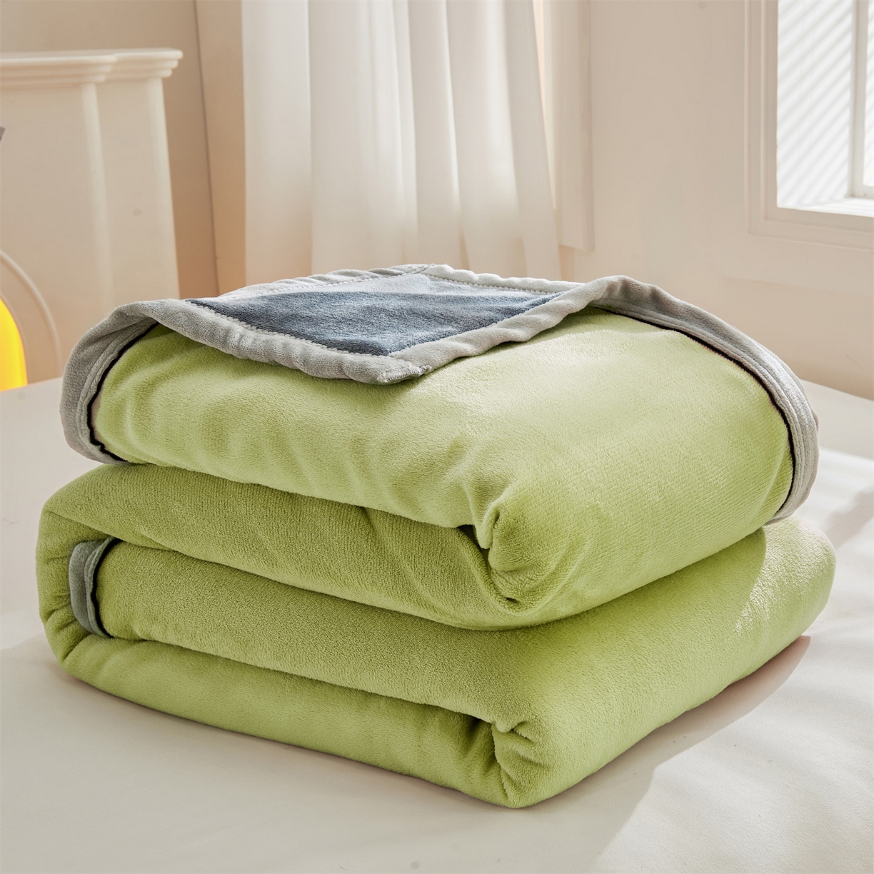 91家纺网 家纺一手货源 找家纺 天之澜家纺 2025新款多功能牛奶绒单被套盖毯（不含被芯） 豆绿