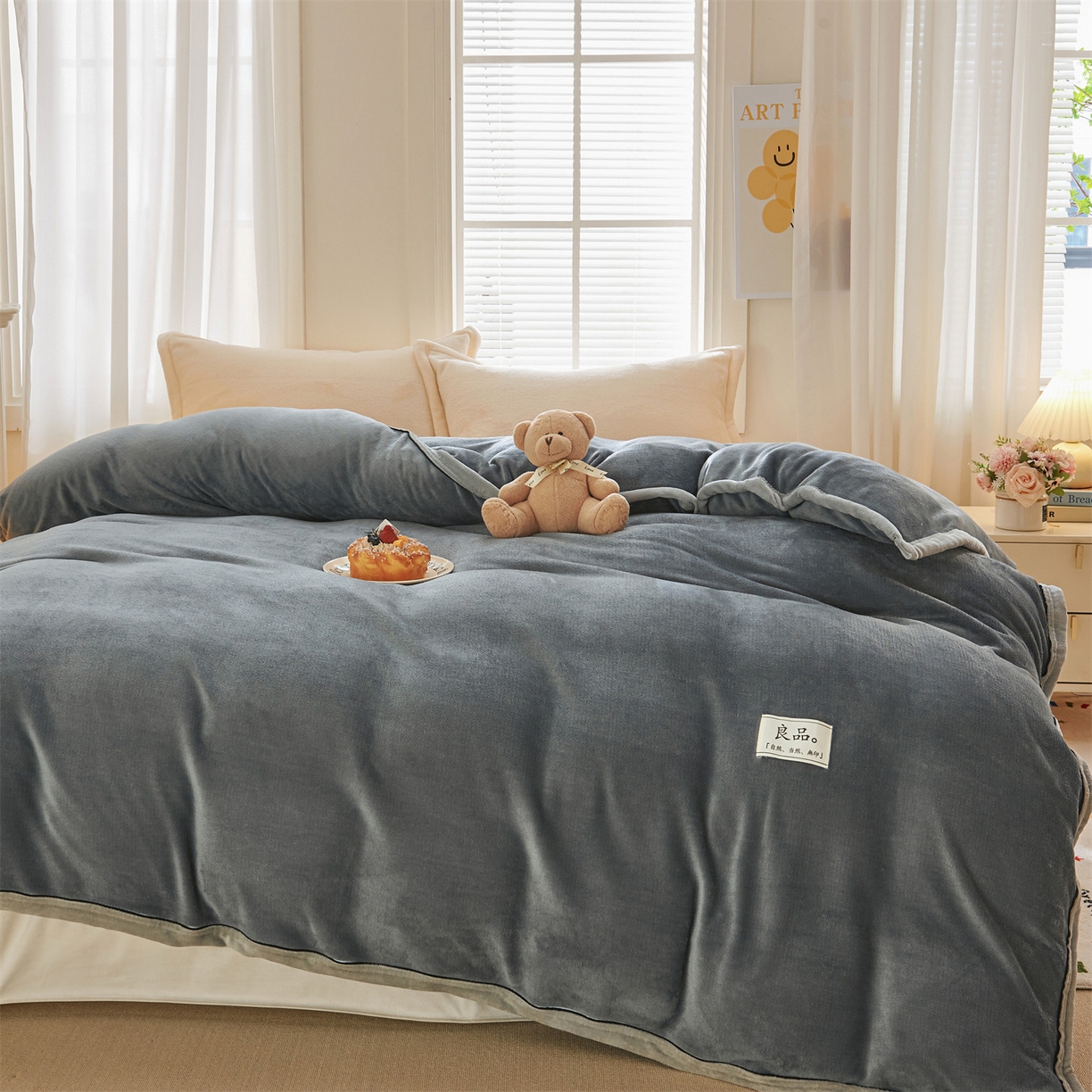 91家纺网 家纺一手货源 找家纺 天之澜家纺 2025新款多功能牛奶绒单被套盖毯（不含被芯） 烟灰