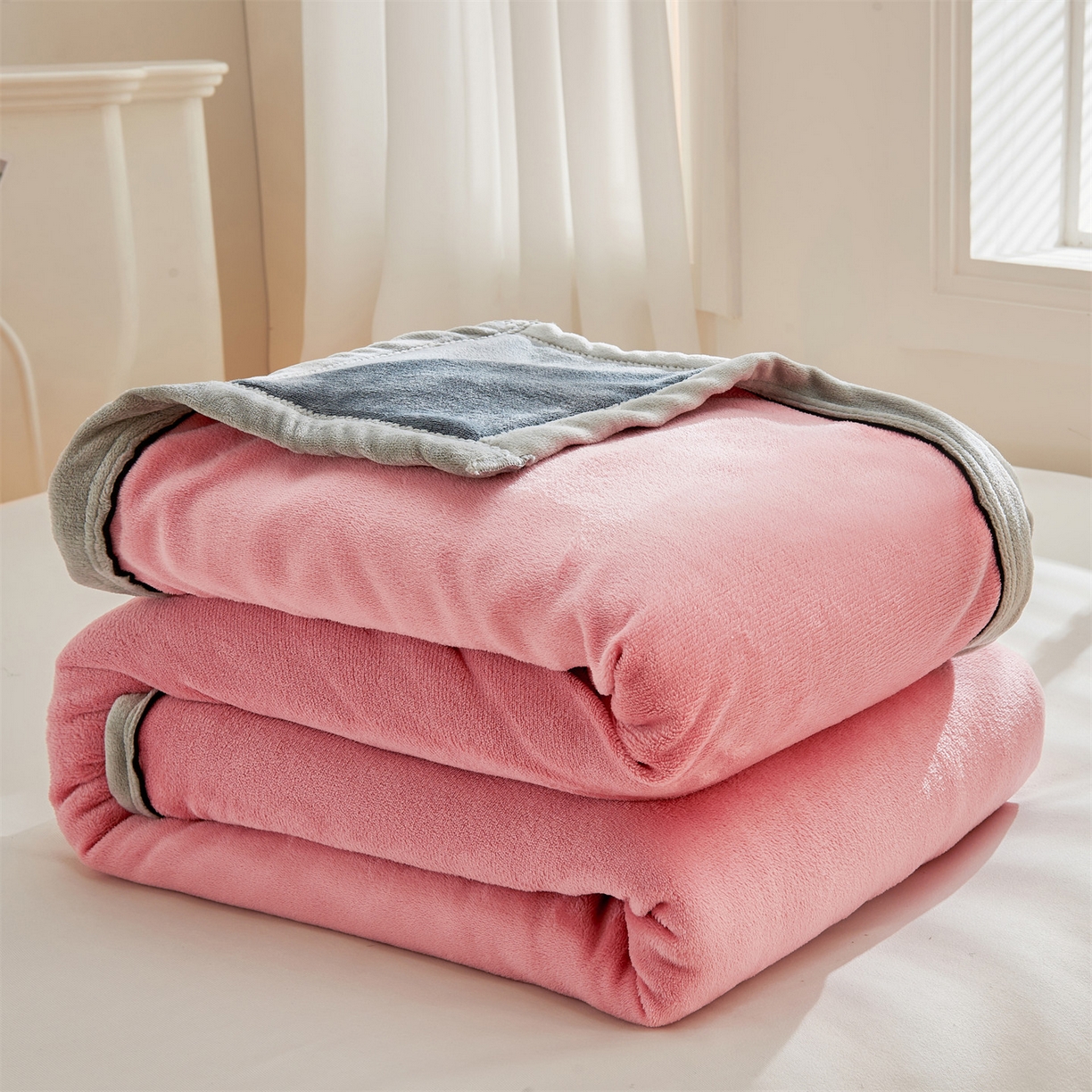 91家纺网 家纺一手货源 找家纺 天之澜家纺 2025新款多功能牛奶绒单被套盖毯（不含被芯） 胭脂粉