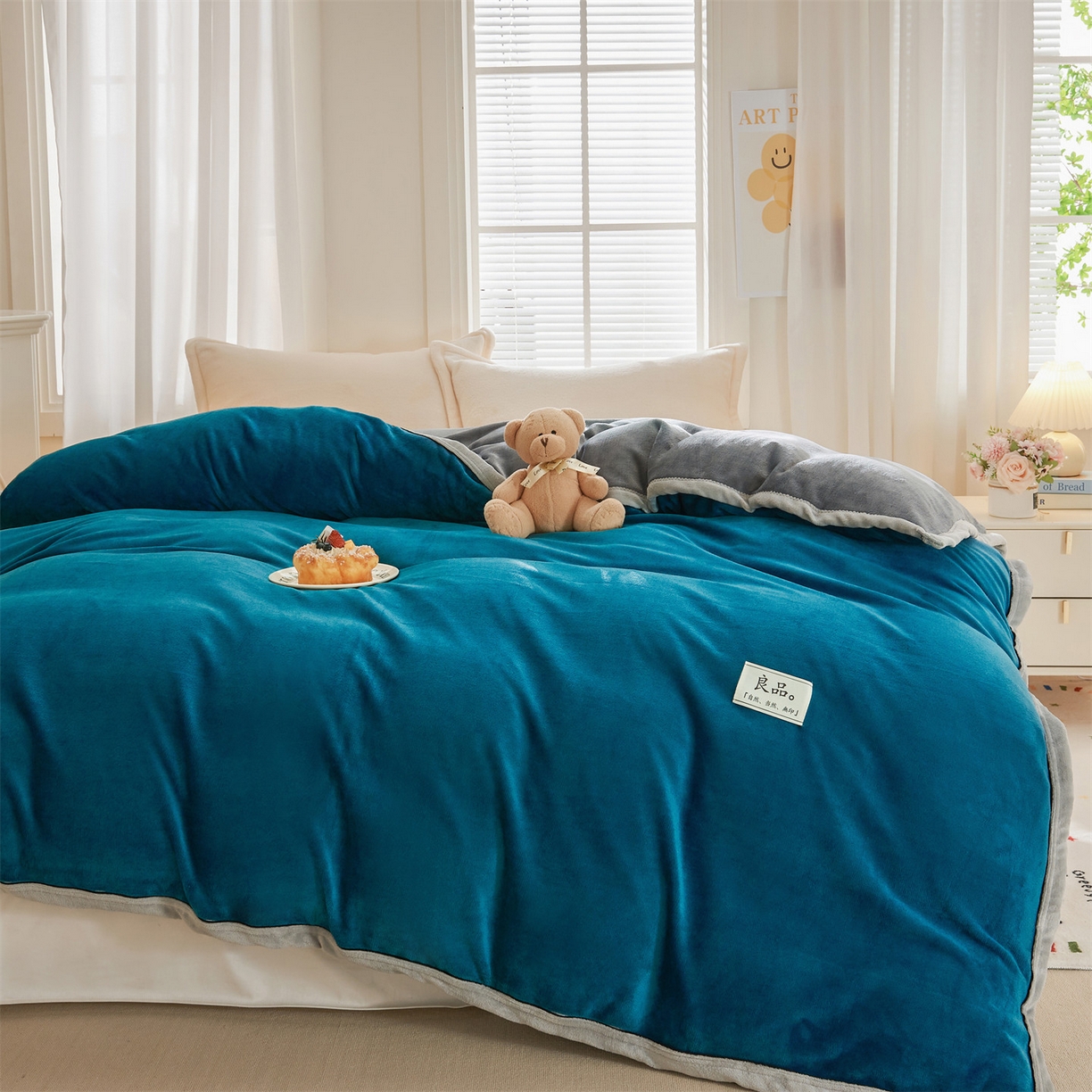 91家纺网 家纺一手货源 找家纺 天之澜家纺 2025新款多功能牛奶绒单被套盖毯（不含被芯） 墨玉蓝