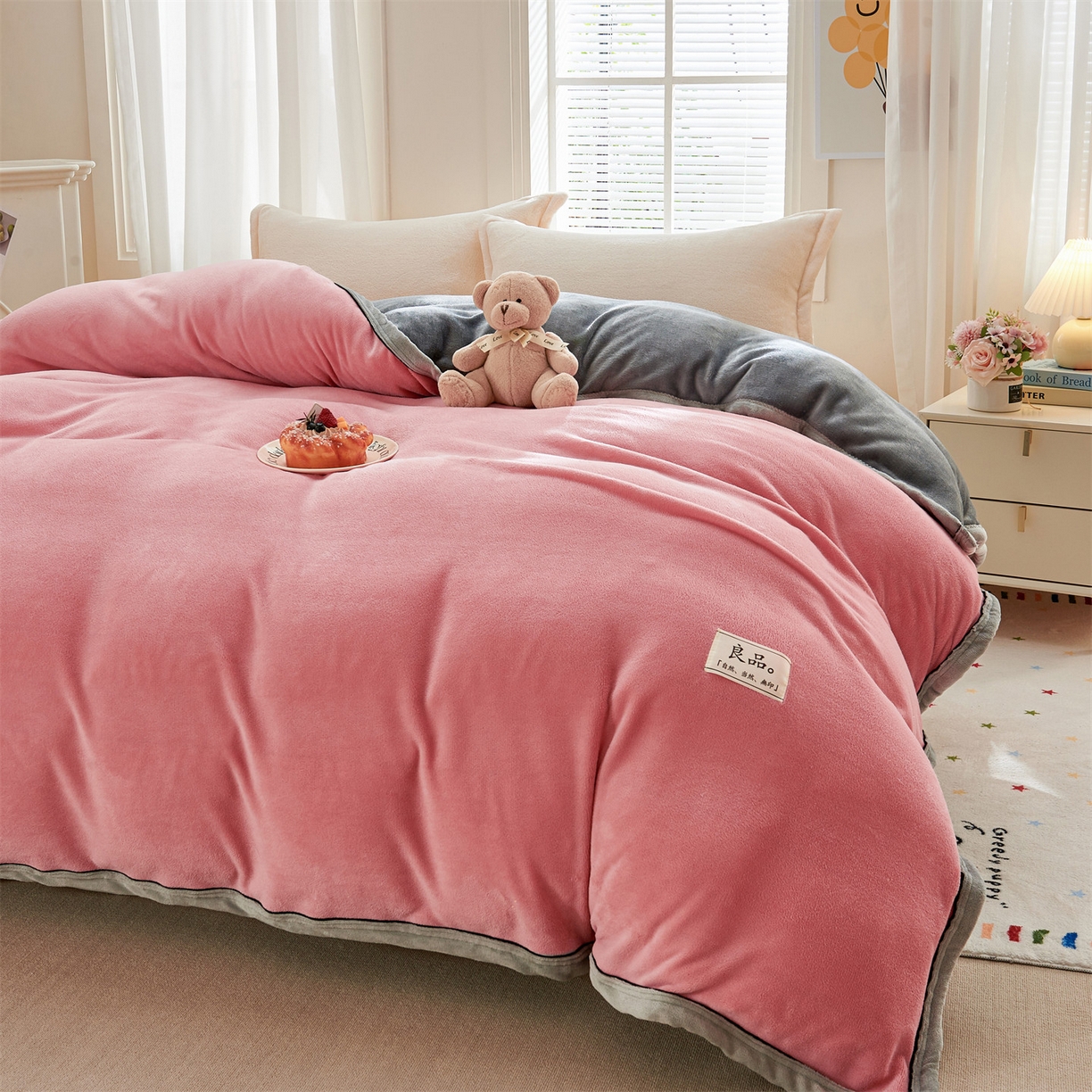 91家纺网 家纺一手货源 找家纺 天之澜家纺 2025新款多功能牛奶绒单被套盖毯（不含被芯） 胭脂粉