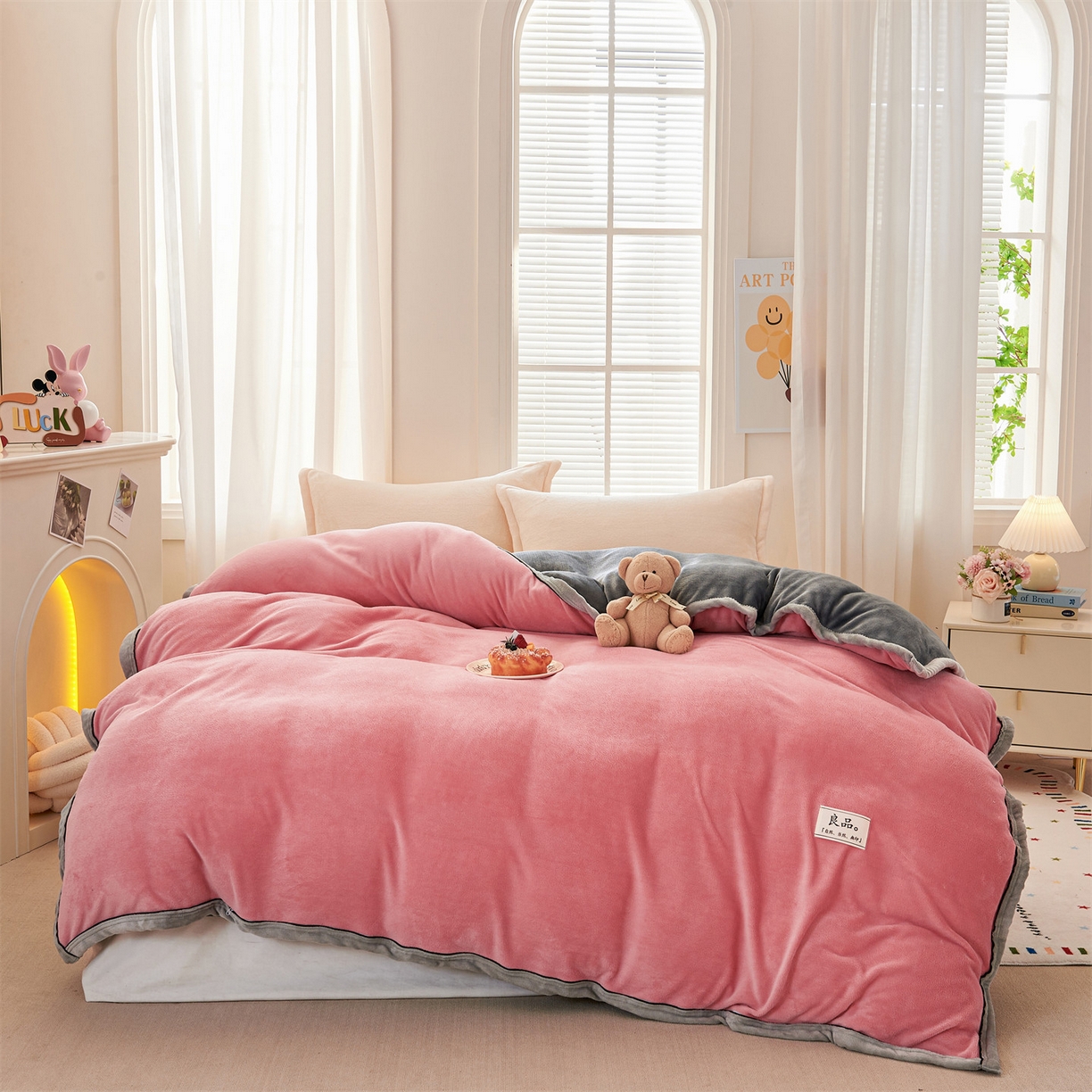 91家纺网 家纺一手货源 找家纺 天之澜家纺 2025新款多功能牛奶绒单被套盖毯（不含被芯） 胭脂粉