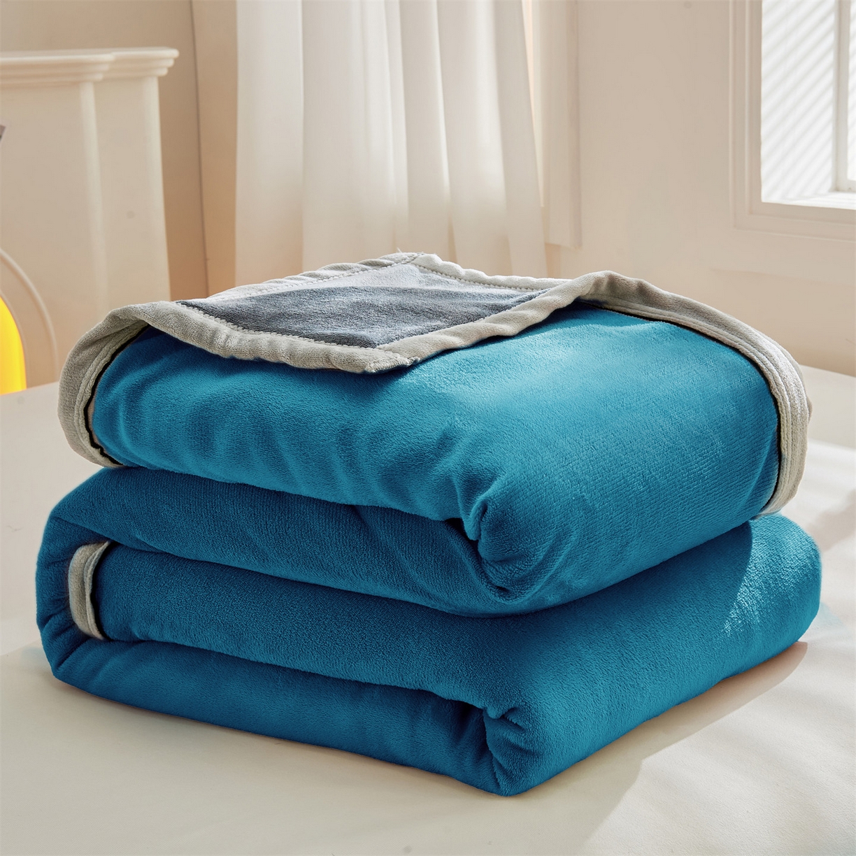 91家纺网 家纺一手货源 找家纺 天之澜家纺 2025新款多功能牛奶绒单被套盖毯（不含被芯） 墨玉蓝