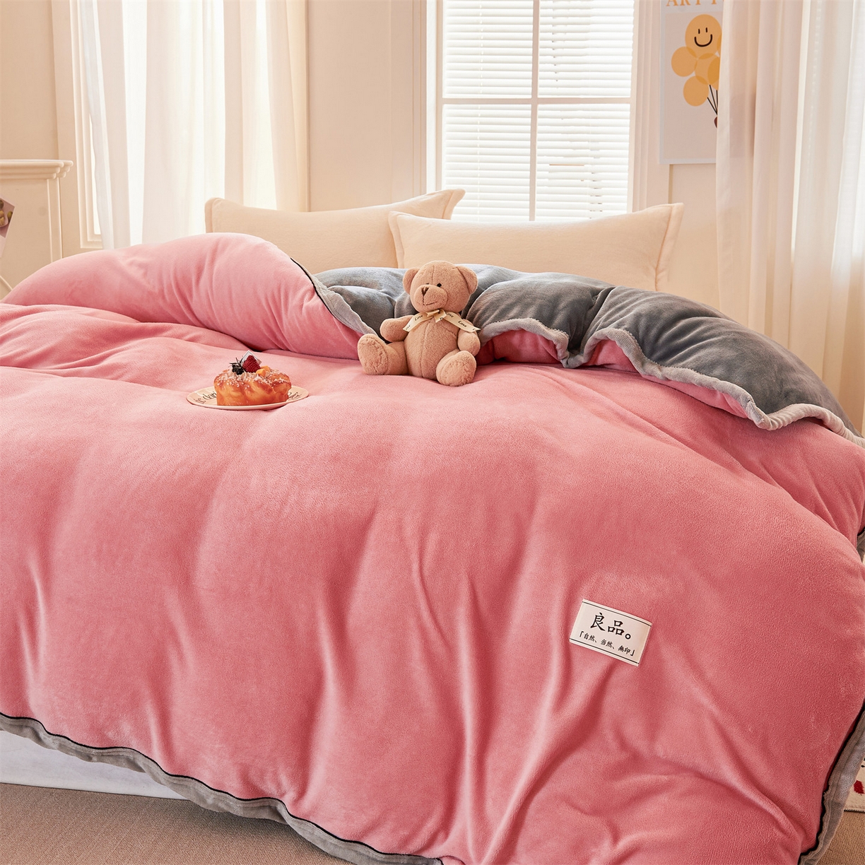 91家纺网 家纺一手货源 找家纺 天之澜家纺 2025新款多功能牛奶绒单被套盖毯（不含被芯） 胭脂粉