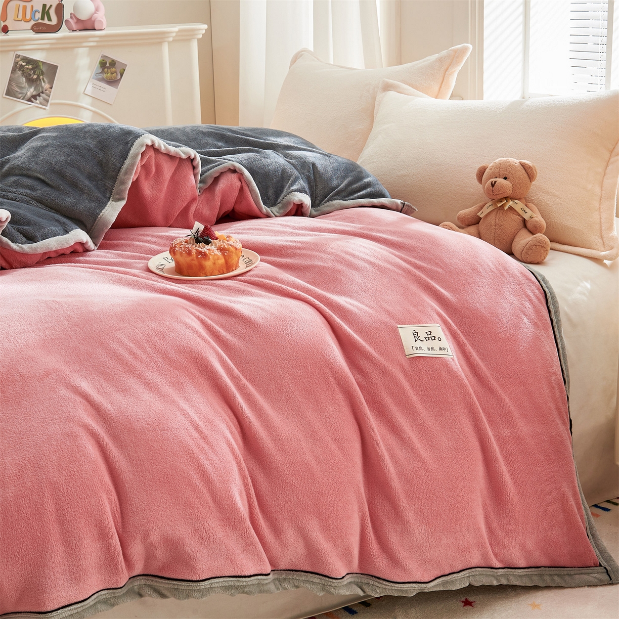 91家纺网 家纺一手货源 找家纺 天之澜家纺 2025新款多功能牛奶绒单被套盖毯（不含被芯） 胭脂粉