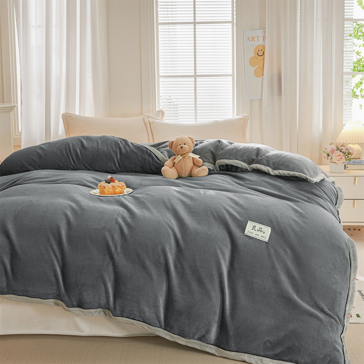 91家纺网 家纺一手货源 找家纺 天之澜家纺 2025新款多功能牛奶绒单被套盖毯（不含被芯） 烟灰